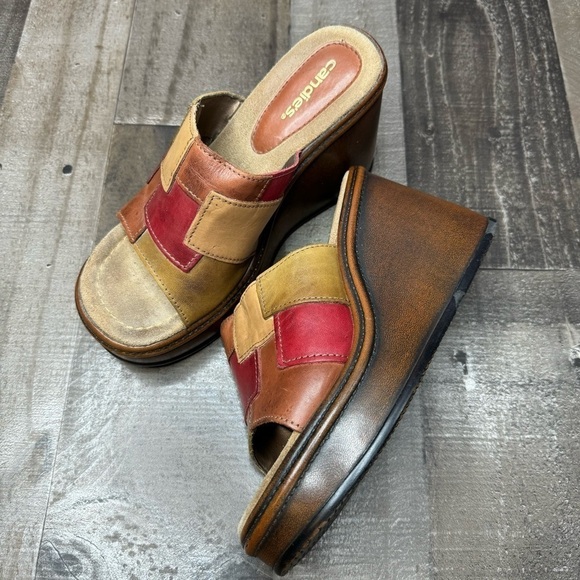 Candie’s Vintage 00’s Leather Platform Chunky Patchwork Slides size 7 1/2 - Picture 14 of 14